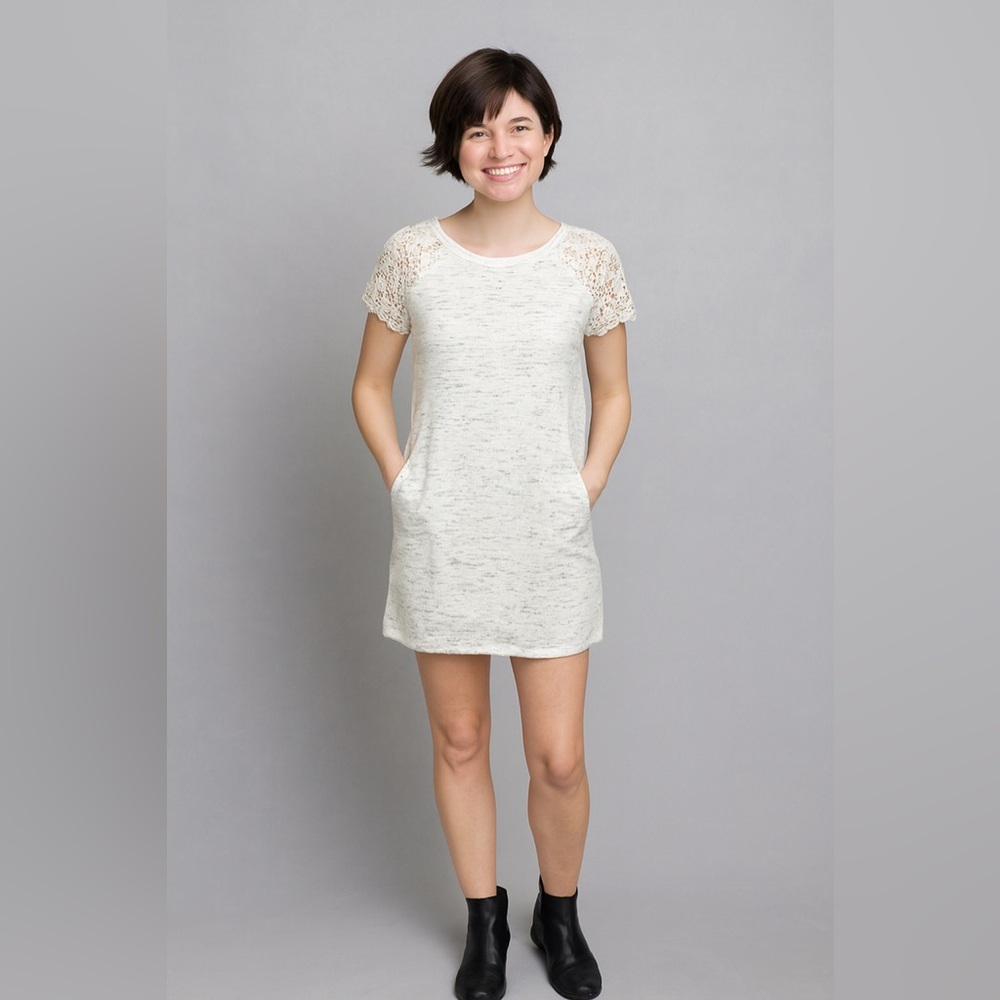Cynthia Rowley Cotton academia preppy minimalist short Cream Knit lace tunic top